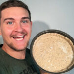 plant based gabriel holding his gluten free oat pie crust